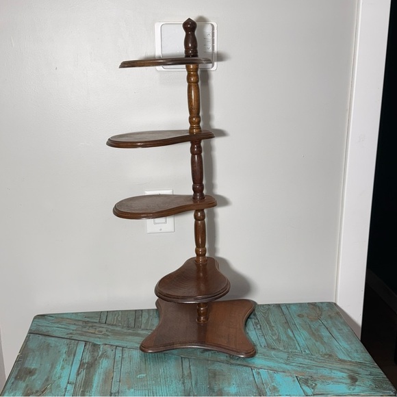 VTG Plant Stand 4 Tier Wood Spindle Display Pedestal Rotating Shelves Midcentury - Picture 2 of 8